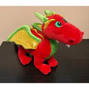 Aurora Plush Darmith Dragon Stuffed Animal Toy Red W/ Green & Gold Accents